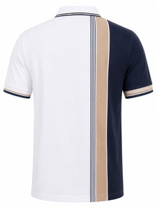 เสื้อโปโลชาย แขนสั้น ผ้าฝ้ายอ๊อกซ์ฟอร์ด สีตัดต่อ สบายๆ ระบายอากาศได้ดี สีขาว กรมท่า เบจ โลโก้ด้านหน้า - Product Image 6