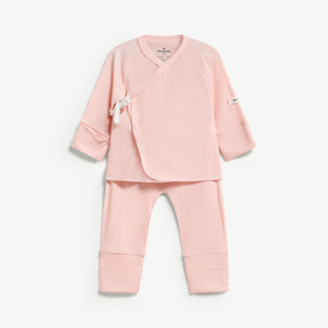 Ensemble 2 pièces pour bébé fille en Lyocell Spandex côtelé à manches longues avec boutons-pression, barboteuse à pieds pour nouveau-né, ODM Vietnam - Product Image 1