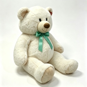 customized <b>large</b> cream white teddy bear <b>plush</b>, classic white stuffed teddy bear, sitting big <b>plush</b> bear with green satin bow - Product Image 6