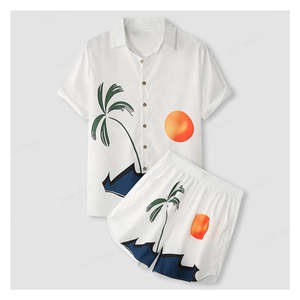 Beach Wear Big Size <b>Mens</b> Hawaiian Matching 2 Piece Polyester <b>Shirt</b> and Short Set in summer season <b>t</b> <b>shirt</b> set - Product Image 1