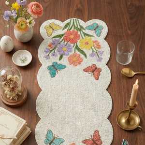 Chemin de table artisanal brodé floral, design de luxe, écologique, léger, forme irrégulière, tissu épaisseur 5 mm, tapis de table - Product Image 1