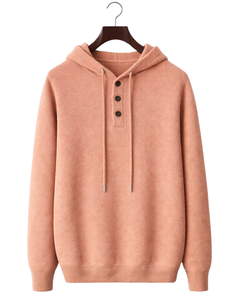 Sweat à capuche personnalisé pour homme en maille pêche, col à trois boutons, mélange de coton doux, chaud, hiver, décontracté, streetwear, OEM sur mesure - Product Image 1