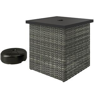 Tavolino da Esterno Quadrato in Vimini Grigio Misto con Foro per Ombrellone da 1,5 Pollici, Telaio Pieghevole Resistente ai Raggi UV e Spazio di Archiviazione - Product Image 1
