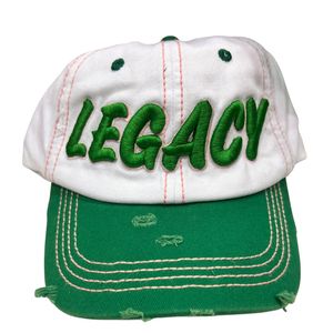 White and Green Distressed Baseball <b>Cap</b> with Green Embroidered Letter Design Adjustable Vintage Casual Outdoor Unisex <b>Hat</b> - Product Image 1