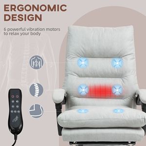 Sedia da Ufficio in Microfibra Grigio Chiaro con Funzione Massaggio e Reclinabile, Imbottitura a Doppio Strato, Ruote Girevoli e Poggiapiedi - Product Image 4
