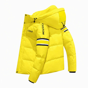 Blouson matelassé jaune à capuche pour homme, coupe-vent, en duvet épais, avec fermeture éclair, pour l'hiver - Product Image 6