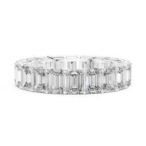Anillo de Eternidad con Diamantes de Corte Esmeralda Cultivados en Laboratorio, Oro Blanco de 18 Quilates, Anillo de Compromiso y Boda con 6 Quilates de Piedras Laterales, Bañado en Rodio, para Oficina - Product Image 1