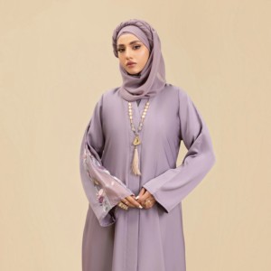 Women's Purple Floral Embroidered <b>Abaya</b> Long Sleeve Modest Floor Length Dress With Hijab Middle East Style Daily Wear - Product Image 6