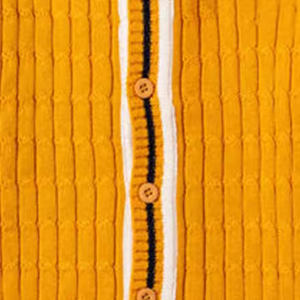 Cardigan en tricot pour homme à col en V, couleur unie, manches longues, coupe classique, jaune avec bordure blanche et noire - Product Image 5