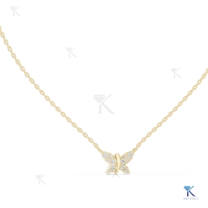 Collier pendentif papillon délicat en diamant de laboratoire, or massif 14K 18K, coupe brillante de luxe, pour femme, minimaliste, breloque animale - Product Image 1