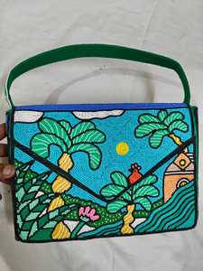 Handcrafted Seed Bead Embroidered Lightweight <b>Square</b> Shape Customizable Clutch Bag - Product Image 6