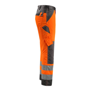 Pantalones de Seguridad para Motosierra de Alta Visibilidad, Transpirables e Impermeables, Estilo Delantal Forestal, Protección Naranja para Piernas, Microfibra Negra - Product Image 4