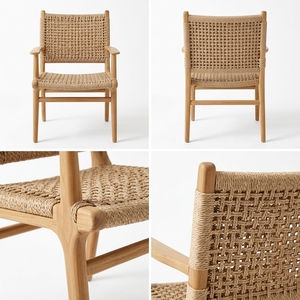 Silla de Comedor Moderna Malaka de Madera de Teca Sólida con Respaldo y Tejido de Ratán Sintético, No Plegable, Acabado Bien Lijado, Modelo Villa - Product Image 3
