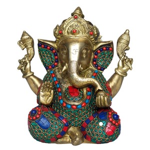 Hot Sale Luxury Handmade Gold-Plated Brass Ganesh Sculpture (Modern Antique) for Hindu <b>Temple</b> Worship Meditation Space Use Good - Product Image 6
