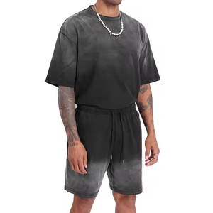 Custom Design Shorts and T-shirt <b>Sets</b> 100% Cotton Acid Wash Sun Faded Custom Logo Drop Shoulder Boxy Fit <b>Twin</b> <b>Set</b> For Men's - Product Image 1