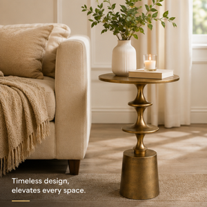 Antique <b>Gold</b> Metal Round Accent <b>Side</b> <b>Table</b> with Tiered Pedestal Design,Decorative End <b>Table</b> for Living Room Bedroom & Home Decor - Product Image 3