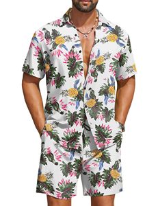 Conjunto a juego para hombre con estampado floral, camisa de manga corta con botones, pantalones cortos de playa, conjunto informal y colorido para vacaciones de verano, camisa y pantalones cortos para hombre - Product Image 1