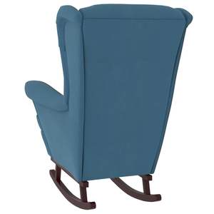 Fauteuil à bascule en bois massif avec dossier haut en velours bleu pour salon - Product Image 5