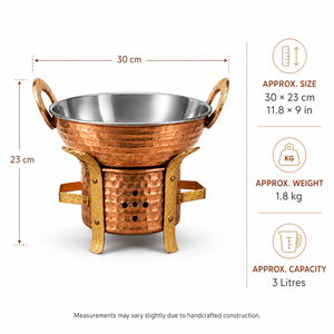 Hammered <b>Copper</b> Chafing Dish Food Warmer with Stainless Steel Serving Bowl Brass Handles Buffet Catering Hotel Restaurant Decor - Product Image 2