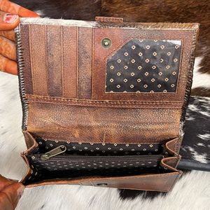 Portefeuilles à boucle en cuir de vachette véritable faits à la main pour femmes Portefeuille mince à deux volets en cuir de haute qualité Western Clutch Purse Portefeuilles - Product Image 6