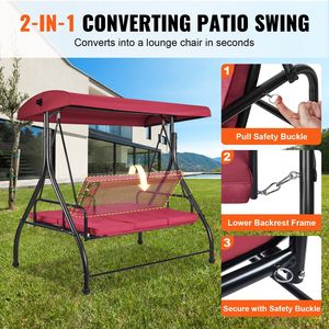 Dondolo da Giardino a 3 Posti con Tettuccio Convertibile e Cuscini Rimovibili - Per Esterni, Patio e Veranda - Realizzato in Poliestere Resistente - Product Image 4
