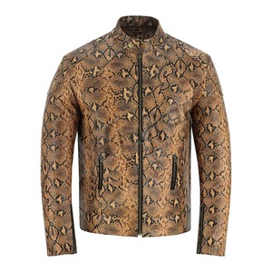 Blouson en cuir PU pour homme, imprimé serpent gaufré, col montant, fermeture éclair, coupe-vent, style motard urbain, pour l'hiver - Product Image 1