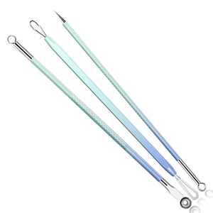 Kit professionnel de 10 outils extracteurs de points noirs en acier inoxydable avec poignées dégradées, ensemble de luxe en cuir PU pour le visage - Product Image 4