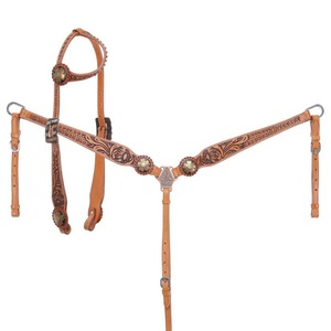 Ensemble d'Équipement Équestre en Cuir Véritable Léger Imprimé Marbre Personnalisé, Comprend une Têtière, une Selle et une Sangle Poitrail, pour Chevaux Western Saisonniers - Product Image 2