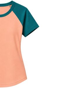 <b>Peach</b> Pink And Teal Blue Raglan T Shirt For Women Casual Crew Neck Short Sleeve Soft Cotton Blend Summer Fashion <b>Top</b> - Product Image 4