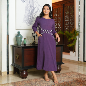 Robe élégante en lin violet pour femmes - Product Image 2