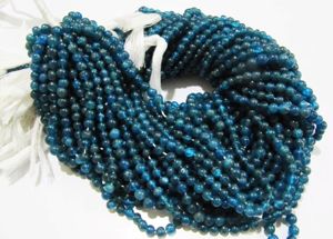 Apatita Neón Natural Genuina, Cuentas Redondas Lisas de 4-5 mm, Color Azul, 13 Pulgadas de Largo - Product Image 2