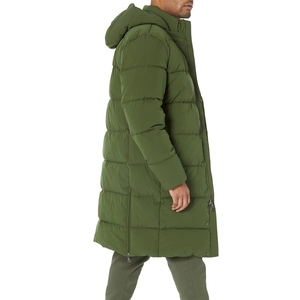 Long <b>Quilted</b> Winter Jacket Men Olive Green Full Sleeve Zipper Closure Stand Collar Thick Polyester <b>Wadding</b> Solid Color - Product Image 3