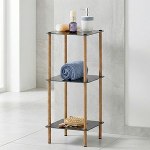 OEM 3-Tier Metal Bath <b>Corner</b> Shelf Wood Grain Finish Modern Design Style Easy Assembly <b>Standing</b> Type Bathroom - Product Image 2