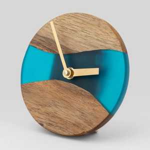 Ocean Wave Navy Blue Epoxy Resin Wall <b>Clock</b> Roman Numerals Live Edge Wood Round <b>Silent</b> Hanging Watch for Coastal Decor - Product Image 5