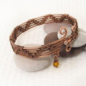 Minimalist Copper Cuff <b>Bracelet</b> <b>with</b> Intricate Wire Wrap Design - Product Image 2