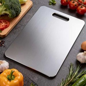 Planche à découper en acier inoxydable, robuste, non poreuse, avec poignée, surface de qualité alimentaire pour la viande, les légumes, la maison, l'hôtel - Product Image 6