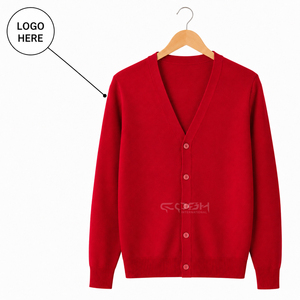 Suéter Cárdigan Rojo Bordado Personalizado con Logotipo de Hermandad Universitaria Cosh International, Acrílico, Invierno, Ecológico - Product Image 1