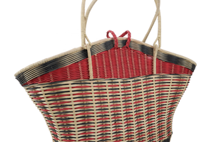 Bolso Tote Ovalado de Mimbre Tejido a Mano - Bolso de Hombro en Forma de Barco Bicolor Rojo y Negro para Verano y Casual - Product Image 5