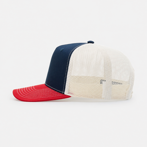 Custom 5 Panel High Profile Trucker <b>Hat</b> <b>Navy</b> Red Mesh Adjustable Snapback Unisex Casual Cap Front Logo Print Spring Summer Style - Product Image 2