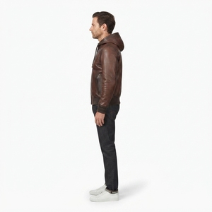 Blouson bomber en cuir patiné marron pour homme, personnalisé OEM, avec capuche, peint à la main par airbrush, coupe-vent - Product Image 3