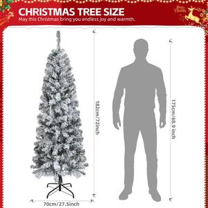 6 FT Snow-Flocked Hinged Christmas Tree Unlit Artificial Pine Tree with 320 Branches Pencil-Style Christmas Tree - Product Image 1