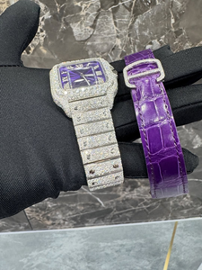 Reloj Moissanite Incoloro Totalmente Cubierto de Diamantes, Esfera Morada con Números Romanos, Reloj Automático para Hombre, Reloj Mecánico Personalizado para Él - Product Image 2