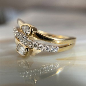 925 <b>Silver</b> Moissanite Engagement <b>Ring</b> Stack Set <b>Emerald</b> Cut Pear Shape Bezel Setting Band Women's Classic Jewelry Gift Party - Product Image 3