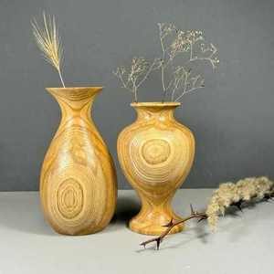 Vase de table en bois d'acacia fait main, vase à fleurs rond en bois, décoration moderne minimaliste pour fleurs séchées, pour la maison et les mariages - Product Image 6