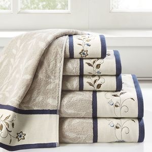 <b>Embroidered</b> Cotton Jacquard 6-Piece Bath <b>Towel</b> Set - Product Image 1