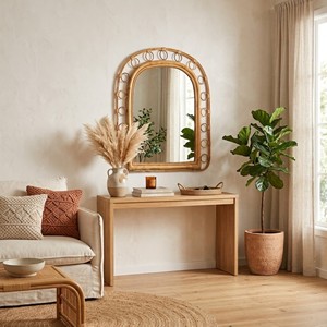 Miroir mural en rotin en forme d'arche, style bohème, miroir décoratif fait main pour chambre à coucher, salon, fabriqué au Vietnam - Product Image 5