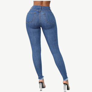 Jeans de Mezclilla de Cintura Alta, Ajustados, Largos, para Mujer, de Algodón Lavado, con Spandex, Casuales, Transpirables, con Bolsillos, Estilo Primavera - Product Image 4