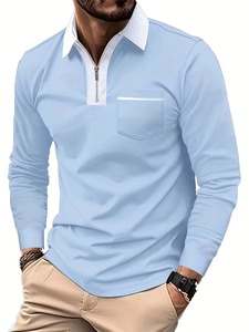 Wholesale Custom Logo High Quality <b>Men</b> <b>Long</b> <b>Sleeve</b> <b>Polo</b> <b>Shirts</b> Color Full <b>Sleeve</b> <b>Polo</b> <b>Shirts</b> Zip Front Pocket Smart Casual Style - Product Image 4