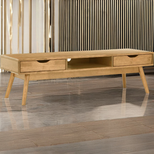Ready-Stock Modern Solid Wood TV Console with 2 Storage <b>Drawers</b> Natural Finish Fits 50-54" TVs for <b>Small</b> Apartment Living Room - Product Image 1