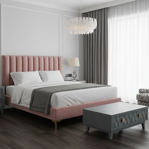 Lit plateforme contemporain en bois massif de noyer foncé, idéal pour chambre à coucher, appartement, hôtel, complexe hôtelier, ferme ou villa - Product Image 1